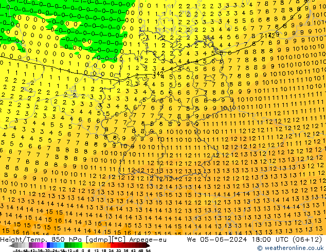 Height/Temp. 850 hPa Arpege-eu śro. 05.06.2024 18 UTC