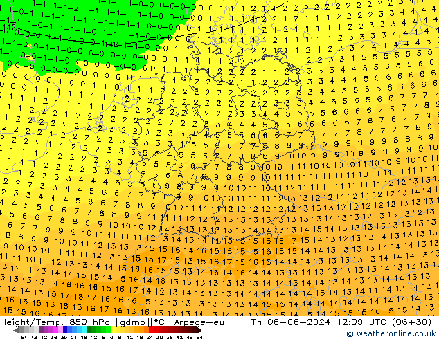 Yükseklik/Sıc. 850 hPa Arpege-eu Per 06.06.2024 12 UTC