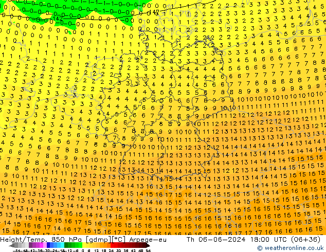 Hoogte/Temp. 850 hPa Arpege-eu do 06.06.2024 18 UTC