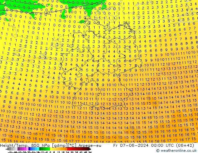 Height/Temp. 850 hPa Arpege-eu Fr 07.06.2024 00 UTC