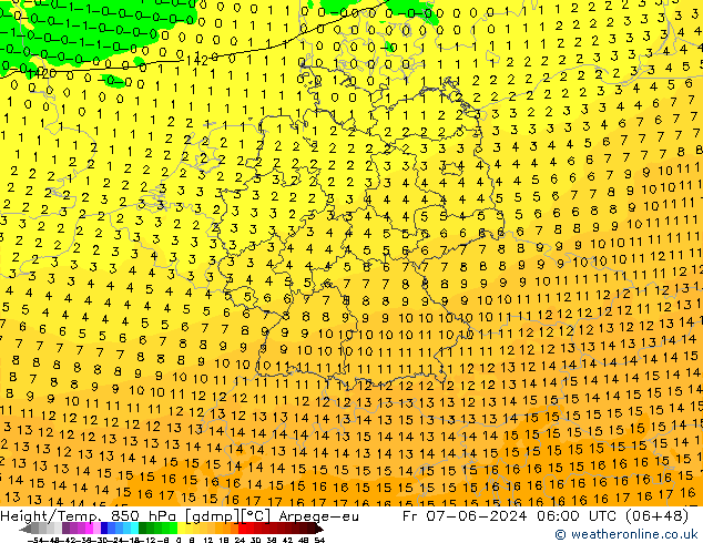 Height/Temp. 850 hPa Arpege-eu Pá 07.06.2024 06 UTC