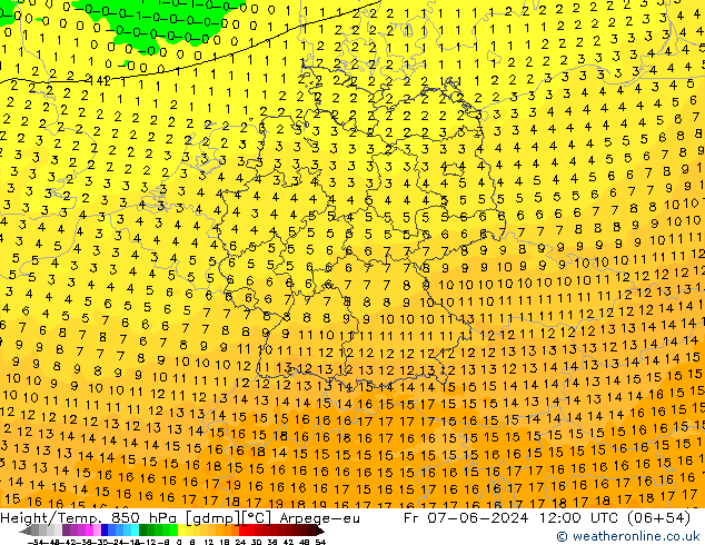 Height/Temp. 850 hPa Arpege-eu Fr 07.06.2024 12 UTC