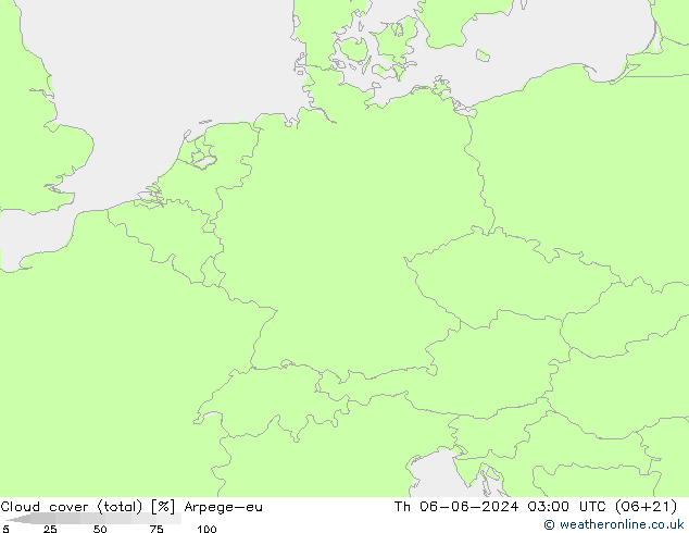 Cloud cover (total) Arpege-eu Th 06.06.2024 03 UTC