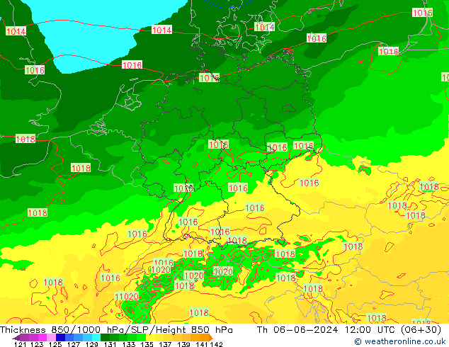 Dikte 850-1000 hPa Arpege-eu do 06.06.2024 12 UTC