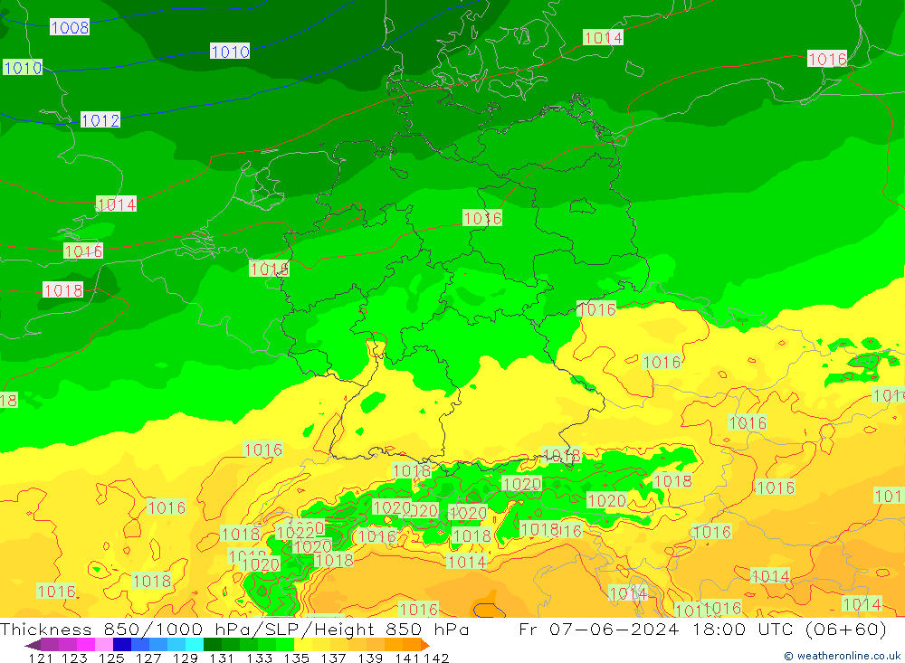 Thck 850-1000 hPa Arpege-eu ven 07.06.2024 18 UTC