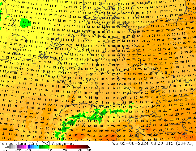 Temperatura (2m) Arpege-eu Qua 05.06.2024 09 UTC