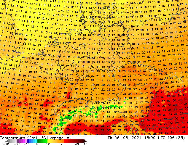 Temperature (2m) Arpege-eu Th 06.06.2024 15 UTC