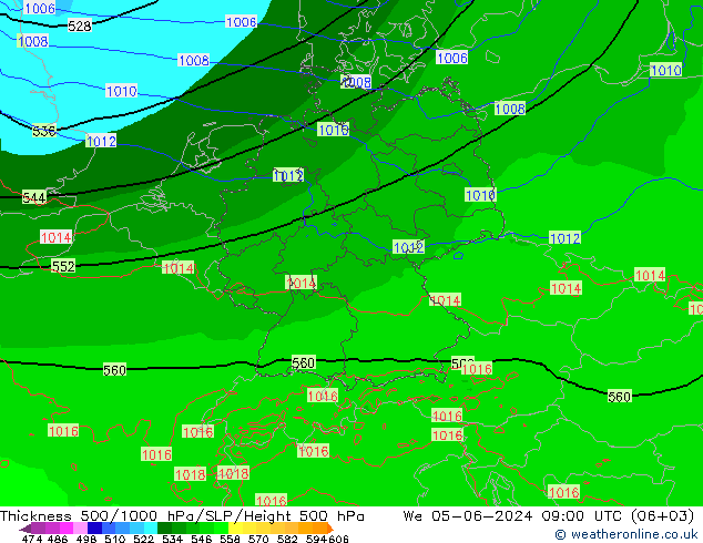 Thck 500-1000hPa Arpege-eu We 05.06.2024 09 UTC