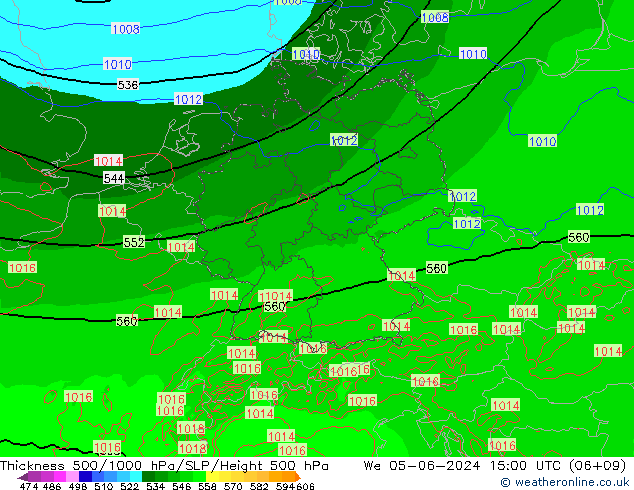 Thck 500-1000гПа Arpege-eu ср 05.06.2024 15 UTC