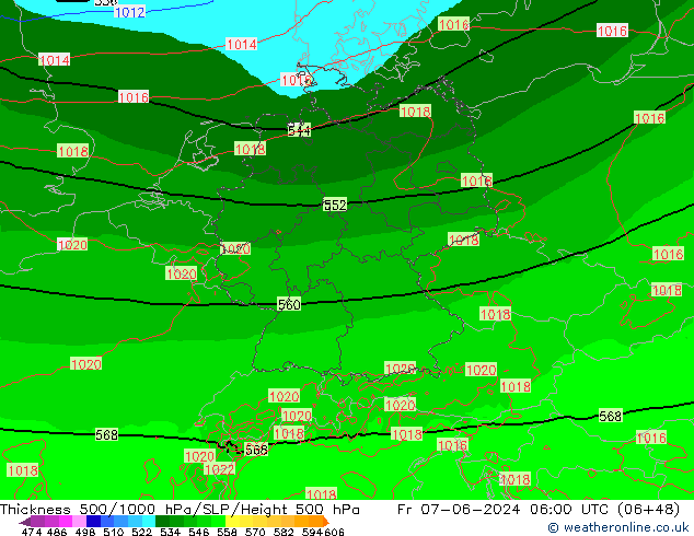 Dikte 500-1000hPa Arpege-eu vr 07.06.2024 06 UTC