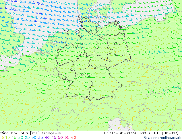 wiatr 850 hPa Arpege-eu pt. 07.06.2024 18 UTC