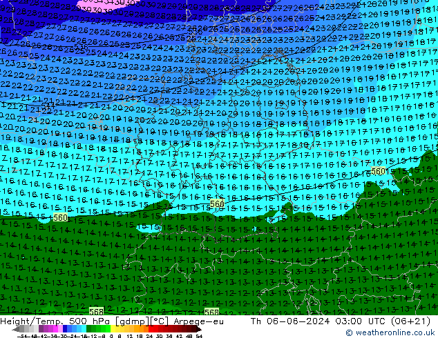 Height/Temp. 500 hPa Arpege-eu Th 06.06.2024 03 UTC