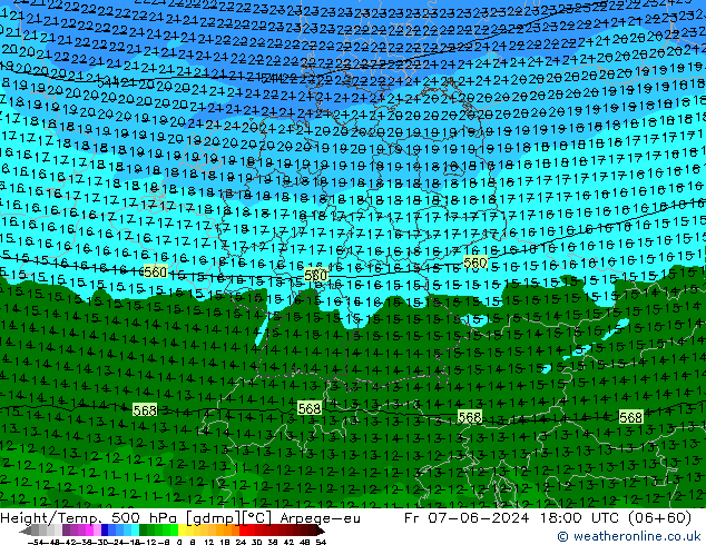 Géop./Temp. 500 hPa Arpege-eu ven 07.06.2024 18 UTC