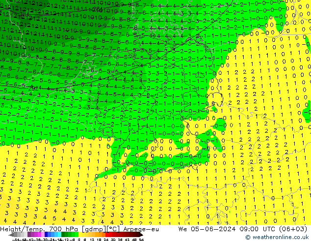 Height/Temp. 700 hPa Arpege-eu We 05.06.2024 09 UTC