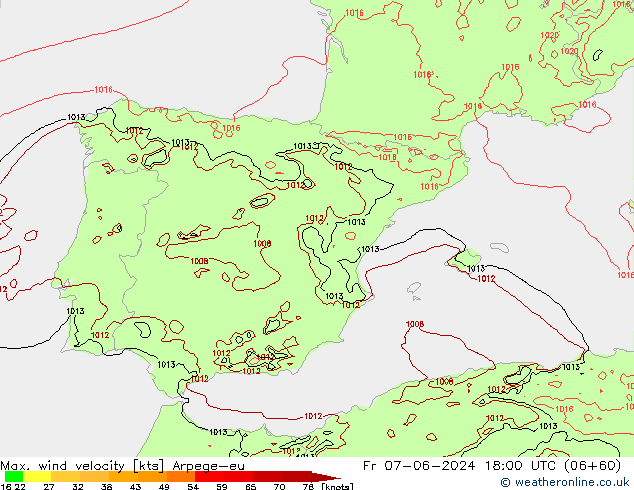 Windböen Arpege-eu Fr 07.06.2024 18 UTC