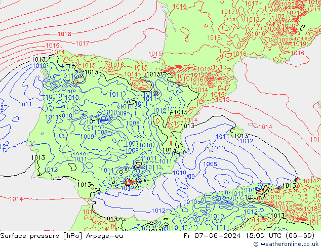 Surface pressure Arpege-eu Fr 07.06.2024 18 UTC