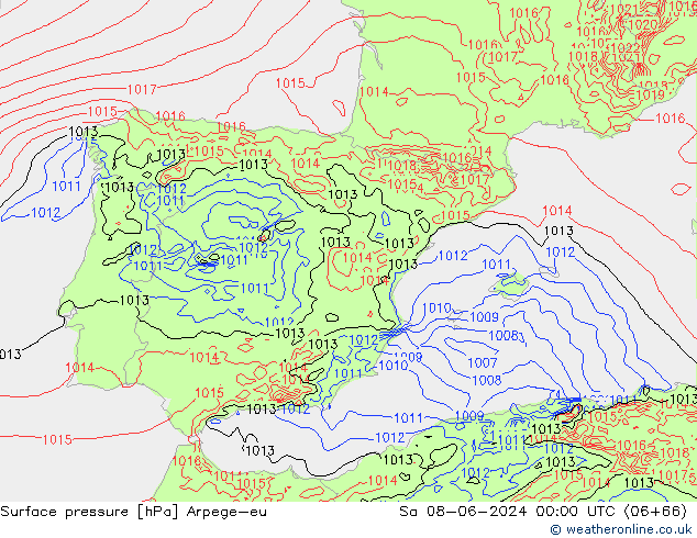 Luchtdruk (Grond) Arpege-eu za 08.06.2024 00 UTC