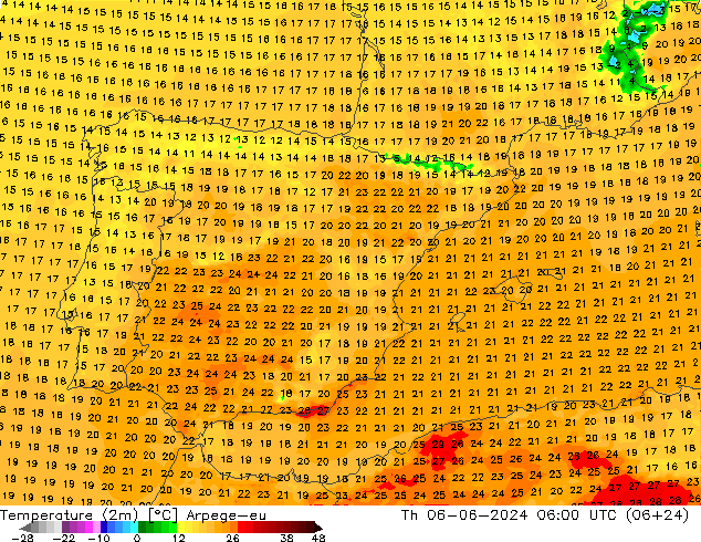 Sıcaklık Haritası (2m) Arpege-eu Per 06.06.2024 06 UTC