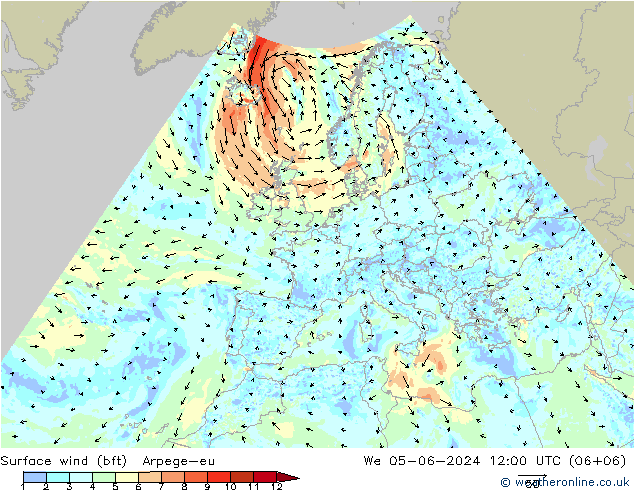 Bodenwind (bft) Arpege-eu Mi 05.06.2024 12 UTC