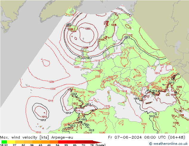 Max. wind velocity Arpege-eu pt. 07.06.2024 06 UTC