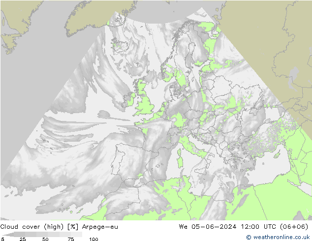 Cloud cover (high) Arpege-eu We 05.06.2024 12 UTC