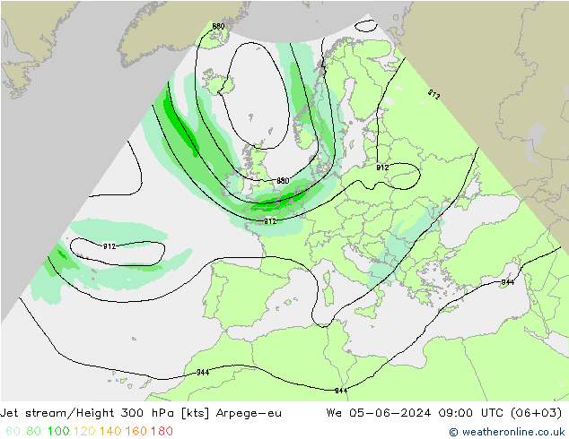 Jet stream/Height 300 hPa Arpege-eu We 05.06.2024 09 UTC