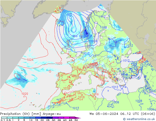 осадки (6h) Arpege-eu ср 05.06.2024 12 UTC