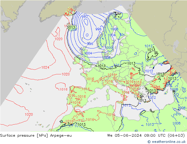 Atmosférický tlak Arpege-eu St 05.06.2024 09 UTC