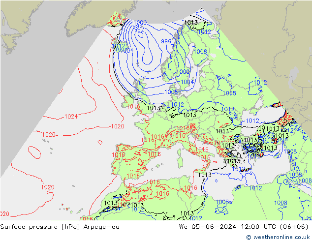 Presión superficial Arpege-eu mié 05.06.2024 12 UTC