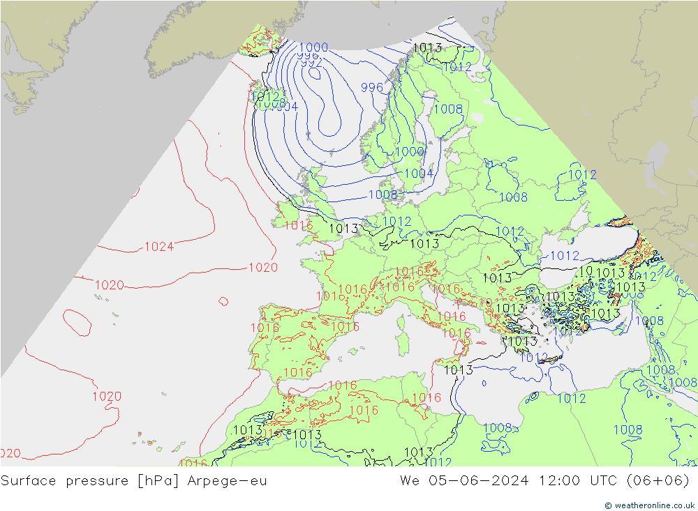 Atmosférický tlak Arpege-eu St 05.06.2024 12 UTC