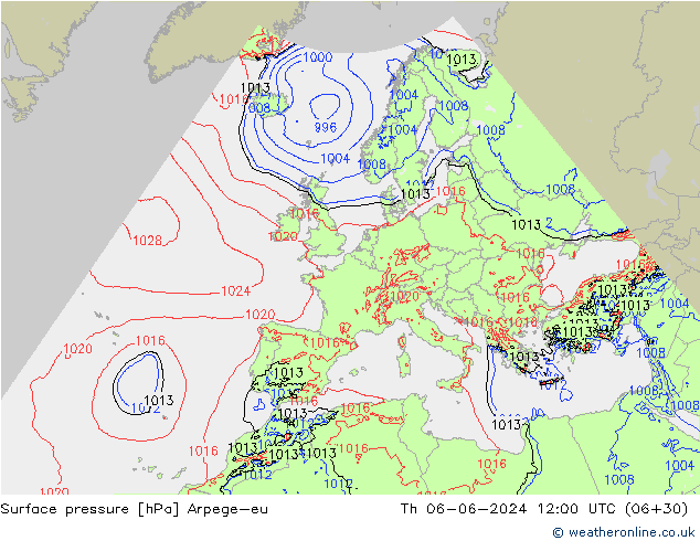 Surface pressure Arpege-eu Th 06.06.2024 12 UTC