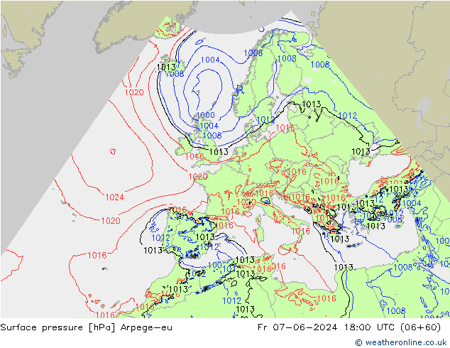 Yer basıncı Arpege-eu Cu 07.06.2024 18 UTC