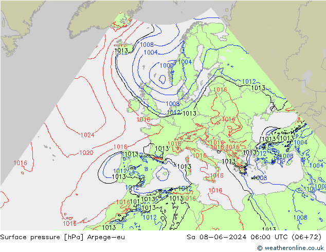 Surface pressure Arpege-eu Sa 08.06.2024 06 UTC