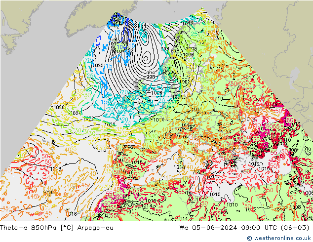 Theta-e 850hPa Arpege-eu Çar 05.06.2024 09 UTC