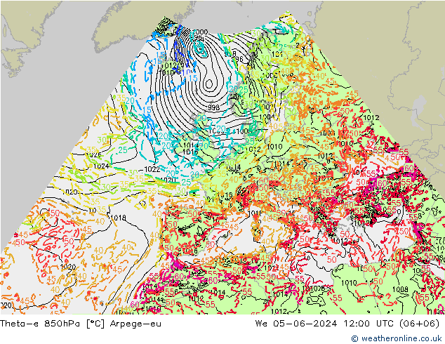 Theta-e 850hPa Arpege-eu 星期三 05.06.2024 12 UTC