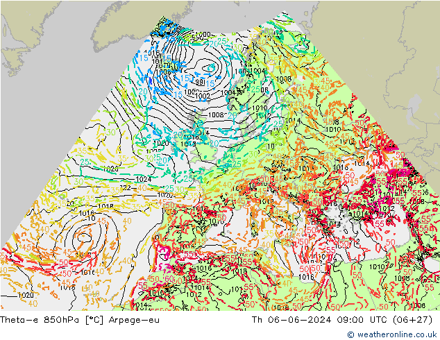 Theta-e 850hPa Arpege-eu Th 06.06.2024 09 UTC