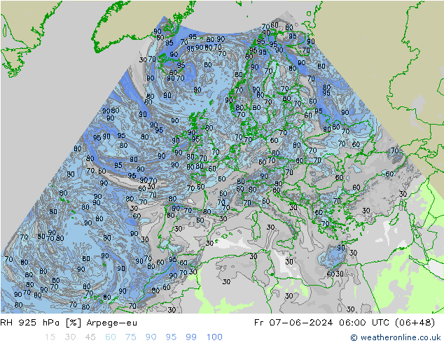 RH 925 hPa Arpege-eu Fr 07.06.2024 06 UTC