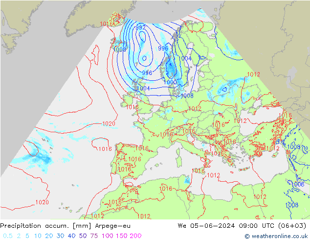 Precipitation accum. Arpege-eu We 05.06.2024 09 UTC