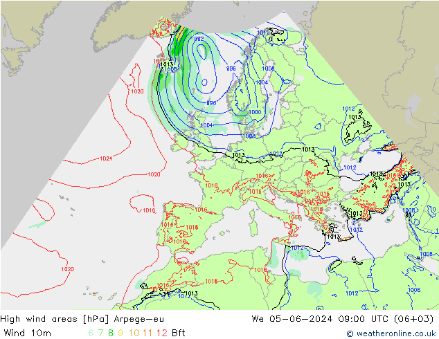 High wind areas Arpege-eu We 05.06.2024 09 UTC