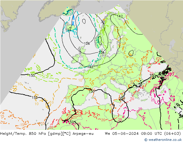 Height/Temp. 850 hPa Arpege-eu mer 05.06.2024 09 UTC