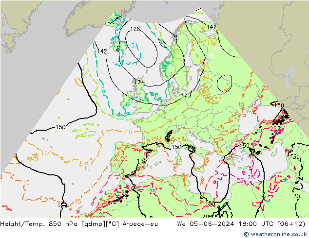 Yükseklik/Sıc. 850 hPa Arpege-eu Çar 05.06.2024 18 UTC