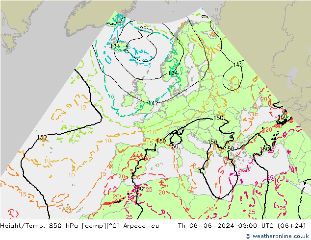 Height/Temp. 850 hPa Arpege-eu Qui 06.06.2024 06 UTC