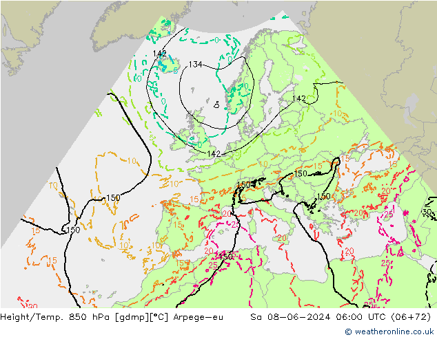 Height/Temp. 850 hPa Arpege-eu Sa 08.06.2024 06 UTC