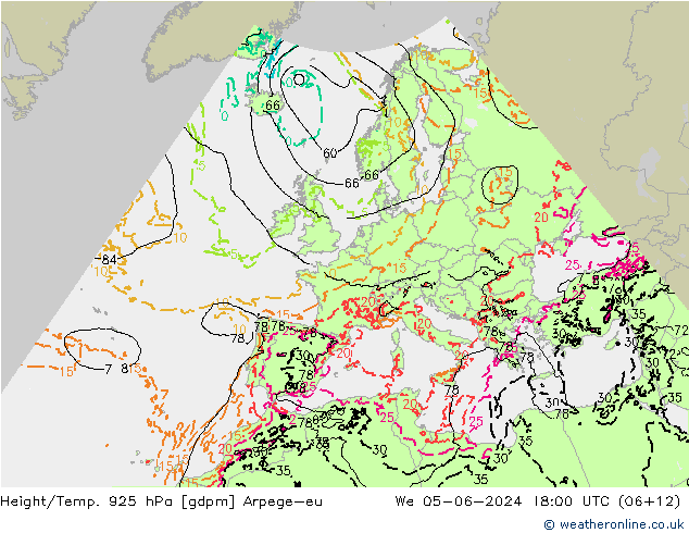 Height/Temp. 925 hPa Arpege-eu Mi 05.06.2024 18 UTC