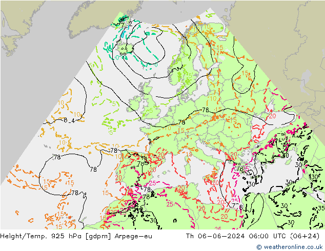 Height/Temp. 925 hPa Arpege-eu Qui 06.06.2024 06 UTC