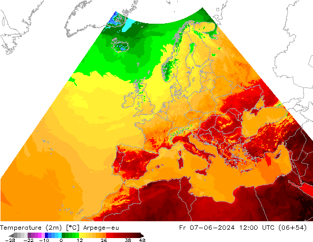 Sıcaklık Haritası (2m) Arpege-eu Cu 07.06.2024 12 UTC
