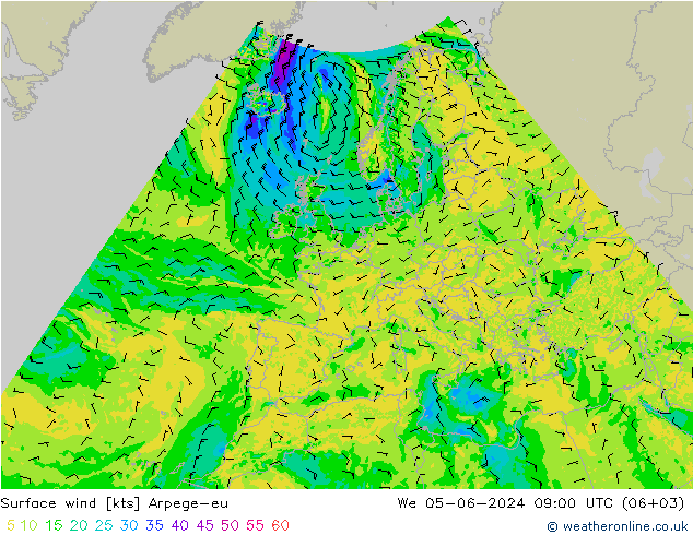 Surface wind Arpege-eu We 05.06.2024 09 UTC