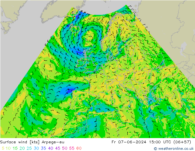 Surface wind Arpege-eu Fr 07.06.2024 15 UTC