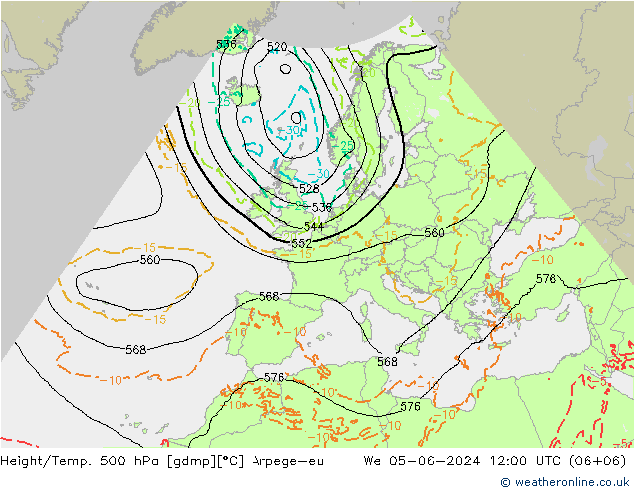 Height/Temp. 500 hPa Arpege-eu St 05.06.2024 12 UTC