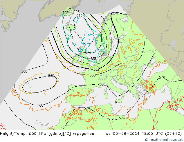 Hoogte/Temp. 500 hPa Arpege-eu wo 05.06.2024 18 UTC